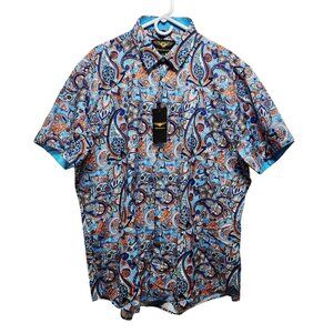 Mens Premiere Paisley Print Short Sleeve Button-Down Shirt Size 3XL Multicolor